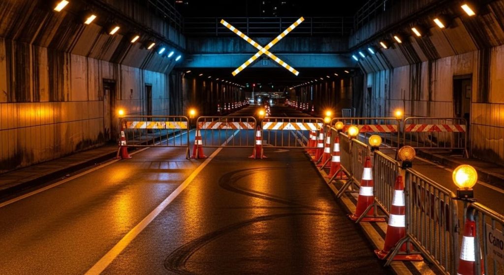Túnel Fechado, Bloqueios, Sinalização, Asfalto,