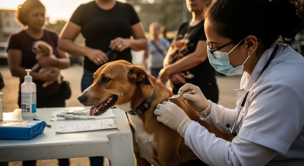 Cachorro Sendo Vacinado Em Campanha De Vacinação