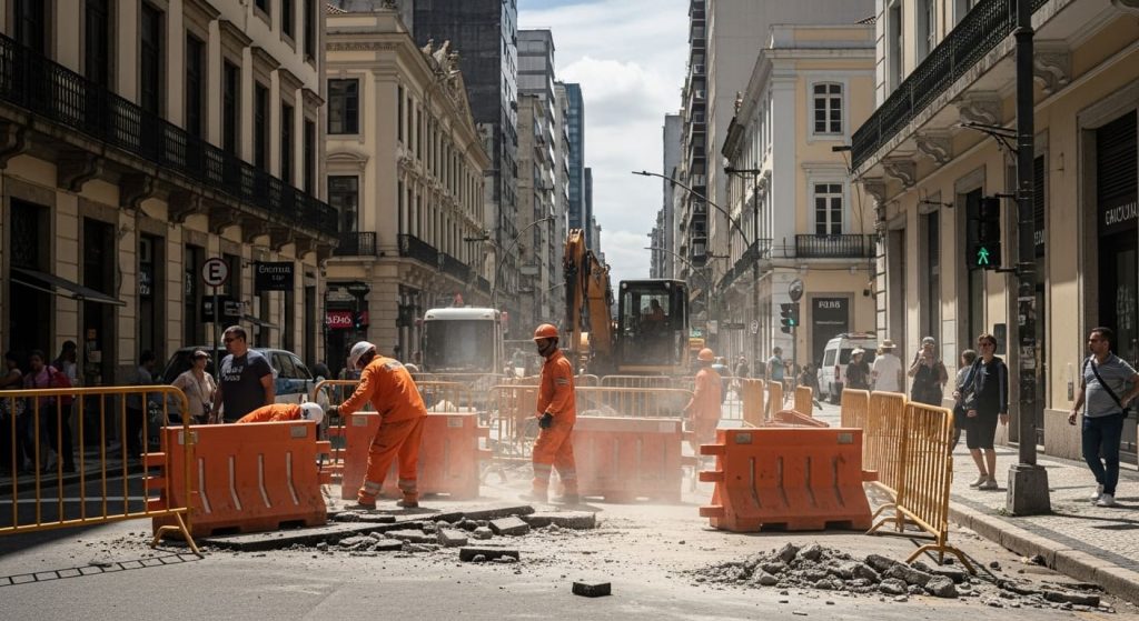 Homens Trabalhando Em Obra Na Rua Da Carioca