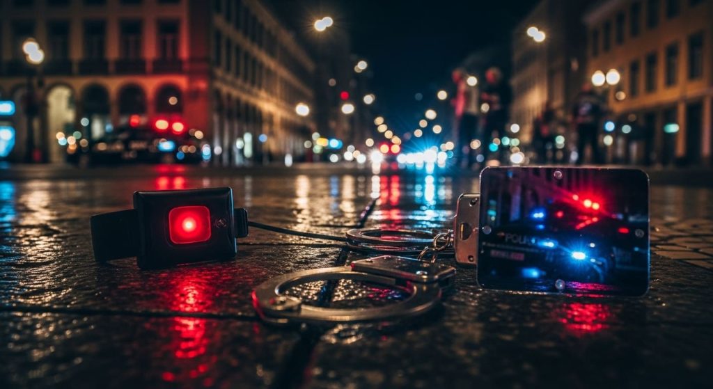 Tornozeleira Eletronica E Algemas No Chao Na Rua A Noite