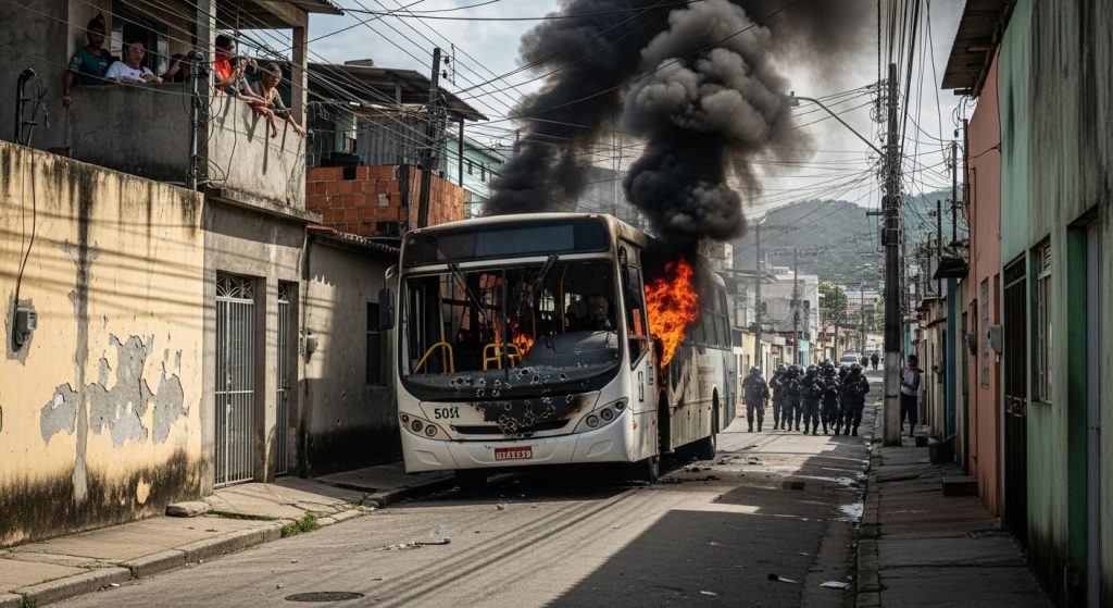 Onibus Pegando Foto E Policiais Ao Lado