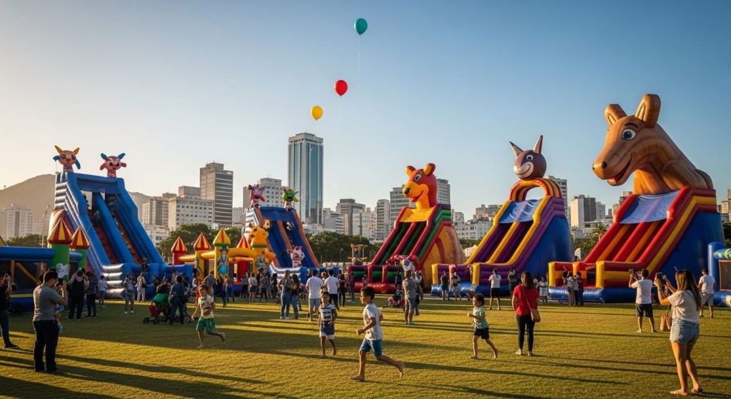 Brinquedos Gigantes Inflaveis E Muitas Crianças