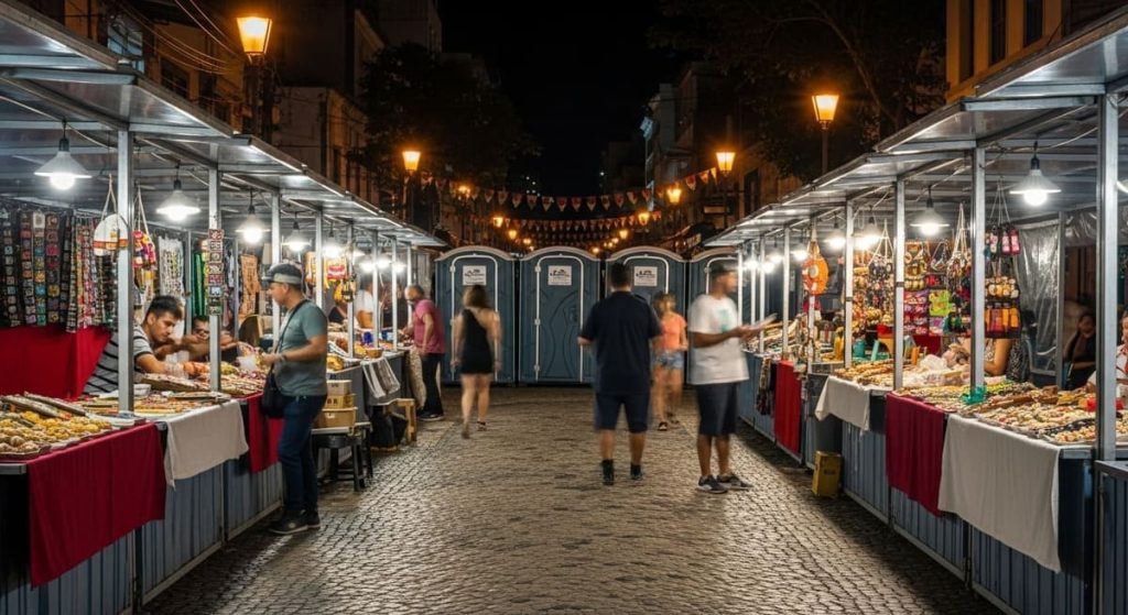 Feira, Barracas, Banheiro Quimico, Pessoas, Praça,
