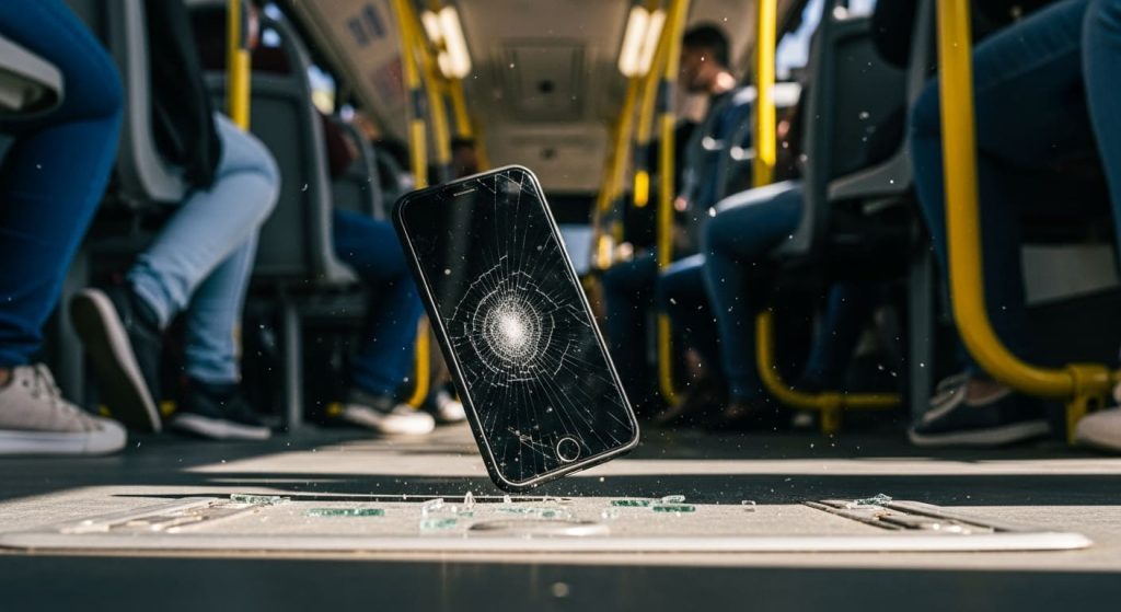 Celular Caido No Chao Do Onibus Com A Tela Trincada