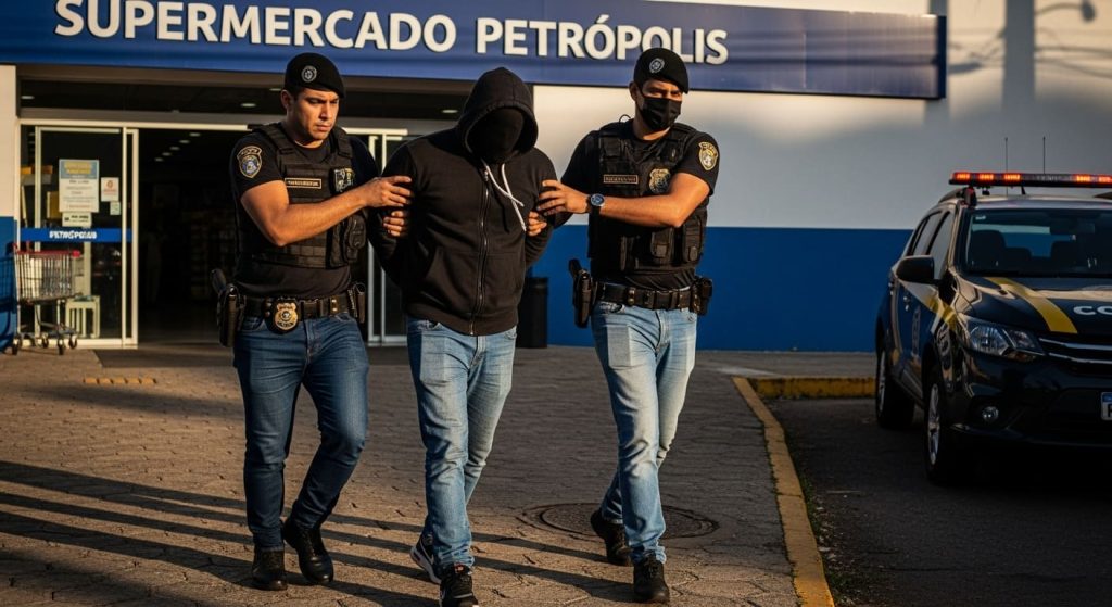 Homem Sendo Preso Em Frente Ao Supermercado Em Petropolis