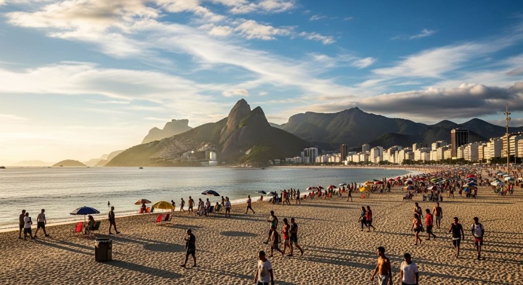 Praia No Rj Com Clima Bom, E Pessoas Andando