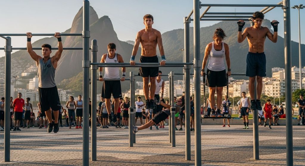Pessoas Malhando Calistenia No Rio De Janeiro Em Espaço Publico