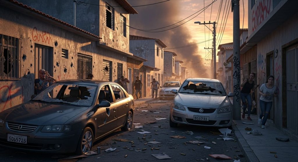 Tiroteio, Pessoas, Asfalto, Favela, Fumaça,