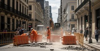 homens trabalhando em obra na rua da carioca